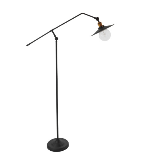 Винтидж индустриална подова лампа единична светлина черен металик със златен абажур Φ26 Diommi WYNGE 01101