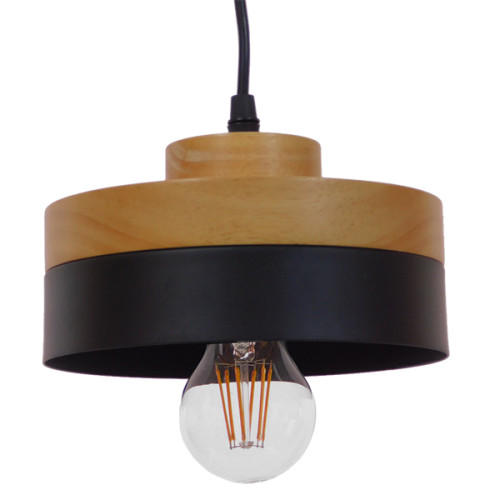 Модерна висяща лампа за таван Единична светлина Черен метал със звънец от естествено дърво Φ18 Diommi RUHIEL 01233