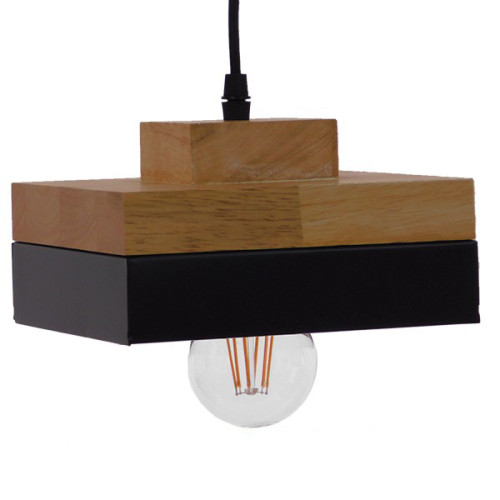Модерна висяща лампа за таван Единична светлина Черен метал със звънец от естествено дърво Φ18 Diommi LAOTH 01234