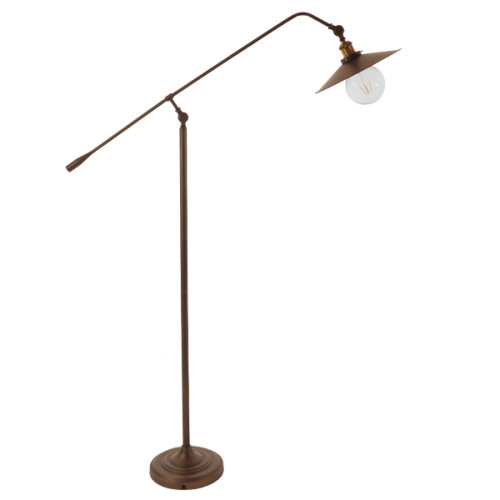 Винтидж индустриална подова лампа единична светлина металик кафяв бронз със златен абажур Φ30 Diommi SILENE 01243