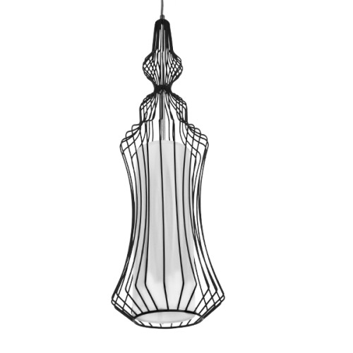 Винтидж индустриална висяща таванна лампа Единична светлина Черна метална мрежа и вътрешна шапка от плат Φ18 Diommi VICKY 01559