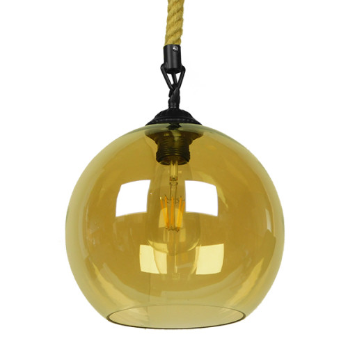 Модерна висяща таванна лампа Единична лампа с 1 метър бежово въже медено стъкло прозрачно Φ25 Diommi LENHAM 01668