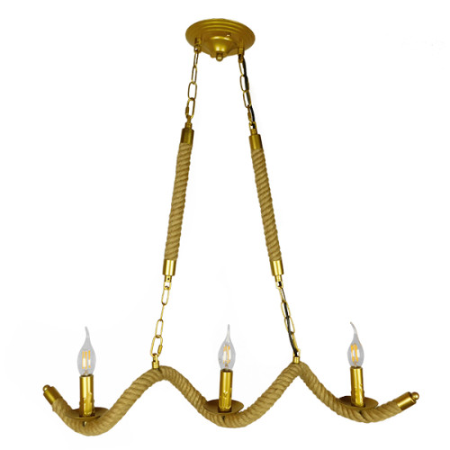 Vintage Κρεμαστό Φωτιστικό Οροφής Τρίφωτο Χρυσό Μεταλλικό με Μπεζ Σχοινί Diommi LUXOR 01598