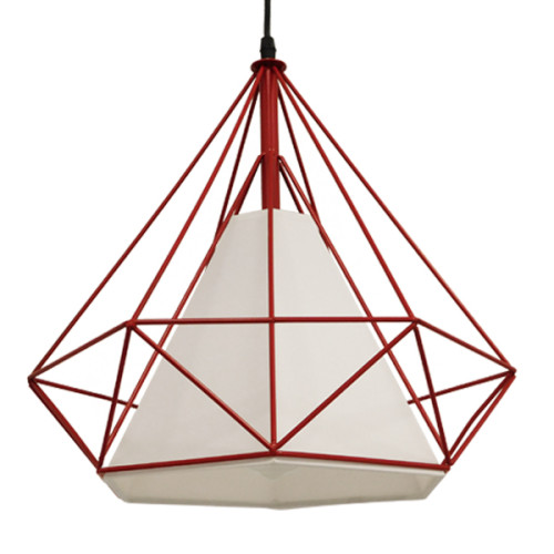 Модерна промишлена висяща таванна лампа Единична светлина червена с бяла тъкан метална мрежа Φ38 Diommi KAIRI RED 01620
