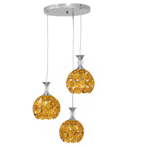 Модерна висяща таванна лампа с три светлини златен металик с кристали Φ50 Diommi MARGARITA 01670