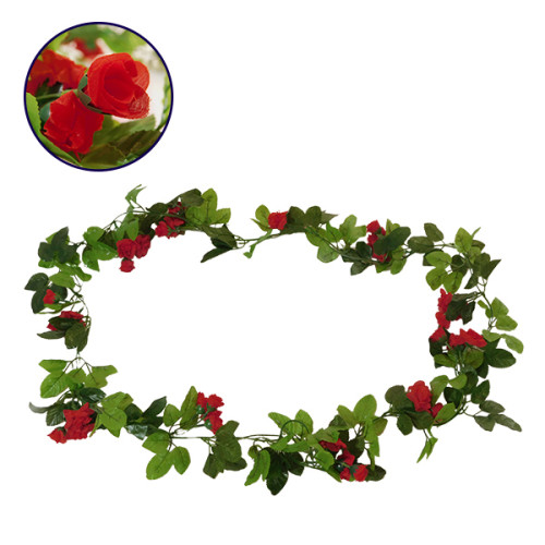 Τεχνητό Κρεμαστό Φυτό Διακοσμητική Γιρλάντα Μήκους 2.2 μέτρων με 33 X Μικρά Τριαντάφυλλα Κόκκινα Diommi 09014