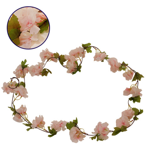 Τεχνητό Κρεμαστό Φυτό Διακοσμητική Γιρλάντα Μήκους 2.2 μέτρων με 18 X Άνθη Κερασιάς Ροζ Diommi 09020