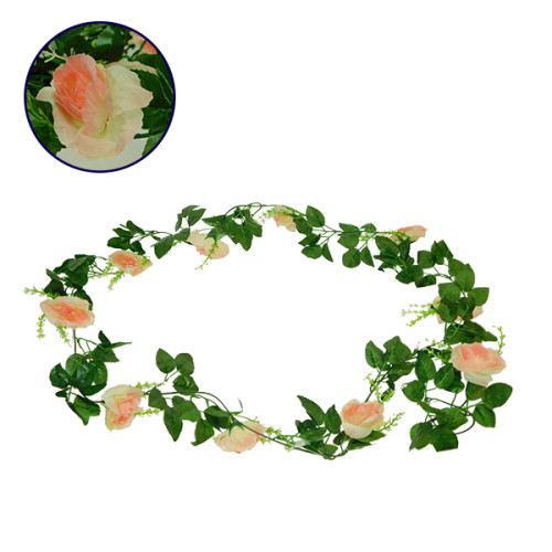 Τεχνητό Κρεμαστό Φυτό Διακοσμητική Γιρλάντα Μήκους 2.2 μέτρων με 10 X Μεγάλα Τριαντάφυλλα Ροζ Diommi 09003