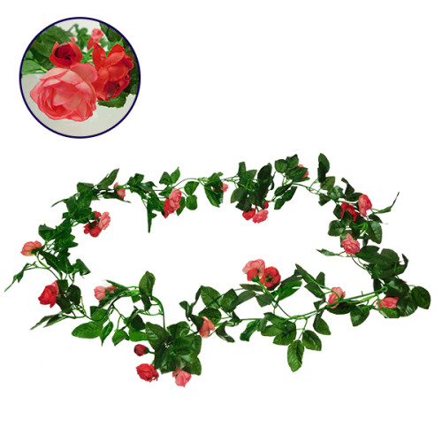 Τεχνητό Κρεμαστό Φυτό Διακοσμητική Γιρλάντα Μήκους 2.2 μέτρων με 32 X Μικρά Τριαντάφυλλα Ροζ Κοραλί Diommi 09011