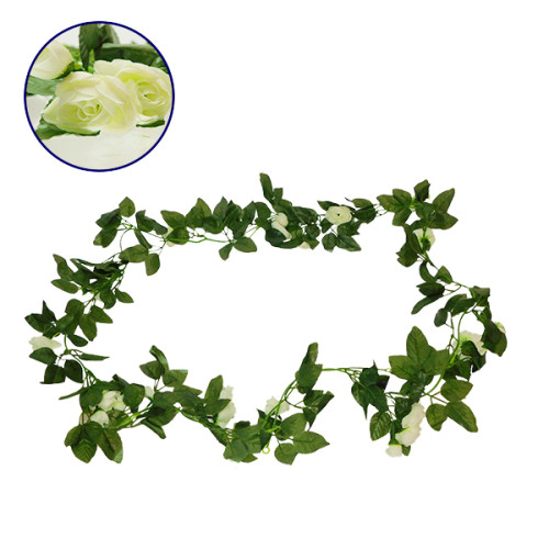 Τεχνητό Κρεμαστό Φυτό Διακοσμητική Γιρλάντα Μήκους 2.2 μέτρων με 32 X Μικρά Τριαντάφυλλα Λευκά Diommi 09012