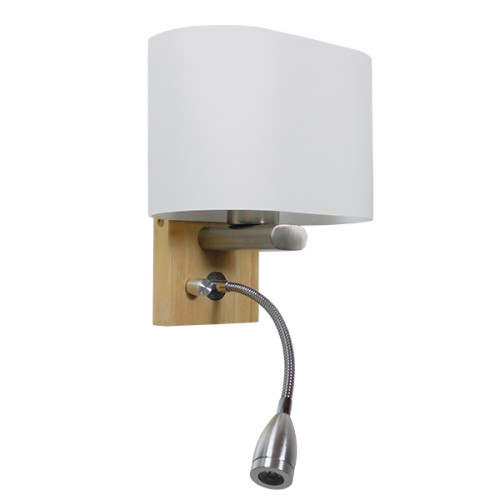 Модерна стенна лампа Аплик с две лампи Дървена с бяло матово стъкло и рамо с LED Diommi SUTTON 01316