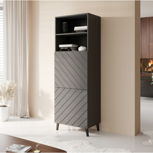 CABINET 60 ABETO mat graphite/ gloss graphite DIOMMI CAMA-ABETO-WITRYNA-GRA/GRA