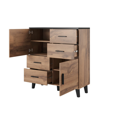 Chest of drawers LOTTA 110 (2D4S) woatn oak/black DIOMMI CAMA-LOTTA-KOMODA-110-2D4S-DWO/CZ