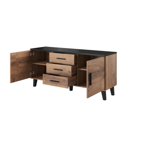 Chest of drawers LOTTA 150 (2D3S) wotan oak/black DIOMMI CAMA-LOTTA-KOMODA-150-2D3S-DWO/CZ