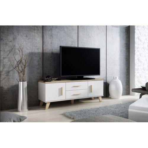 TV stand LOTTA 140 2D2S dimond white/lsonoma oak DIOMMI CAMA-LOTTA-RTV-140-2D2S-BI/DSO