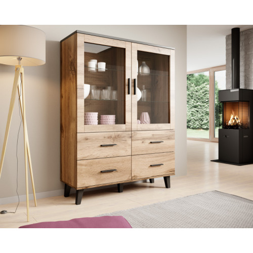 Cabinet LOTTA 120 2DSZ4S wotan oak/ black DIOMMI CAMA-LOTTA-WITRYNA-120-2D4S-DWO/CZ