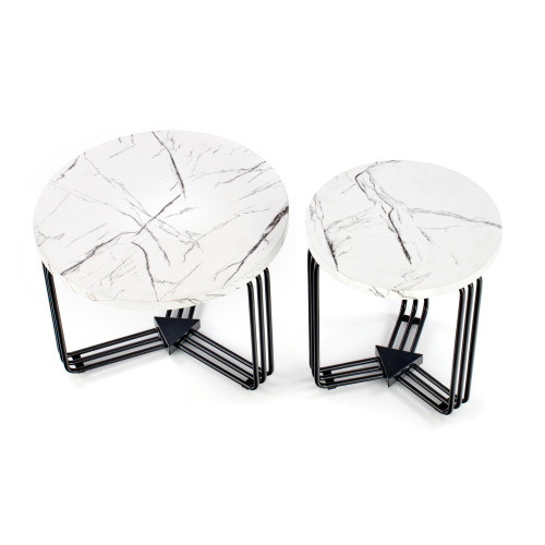 Холна маса WZÓR плот от мдф и фурнир в бял цвят с мраморен ефект и черна метална рамка DIOMMI V-CH-ANTICA-M-LAW