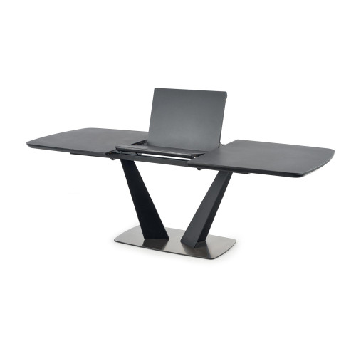 Extendable dining table FANGOR with MDF and glass top in dark gray color and black metal frame 90x(160-220)x76 DIOMMI V-CH-FANGOR-ST Extendable dining table FANGOR with MDF and glass top in dark gray color and black metal frame 90x(160-220)x76 DIOMMI V-CH-FANGOR-ST
