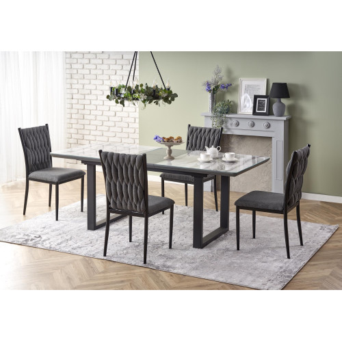 MARLEY extension table, color: top - white marble / grey, legs - black DIOMMI V-CH-MARLEY-ST