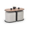 PAMPA, coffee table with pouffes, top: walnut, legs: black, pouffe: grey DIOMMI V-CH-PAMPA-LAW