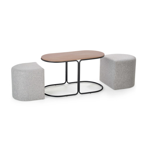 PAMPA, coffee table with pouffes, top: walnut, legs: black, pouffe: grey DIOMMI V-CH-PAMPA-LAW PAMPA, coffee table with pouffes, top: walnut, legs: black, pouffe: grey DIOMMI V-CH-PAMPA-LAW