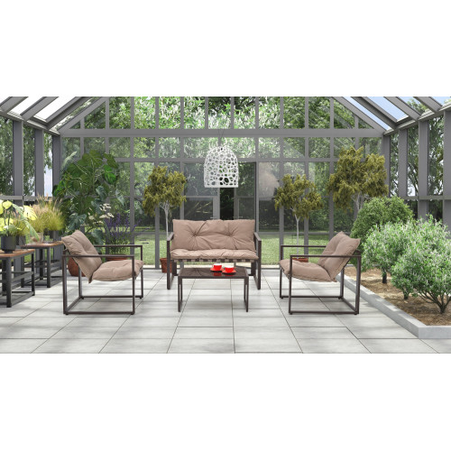 SHARK, garden set ( sofa + chair 2x + c. table ), color: black / cappuccino DIOMMI V-CH-SHARK-ZESTAW