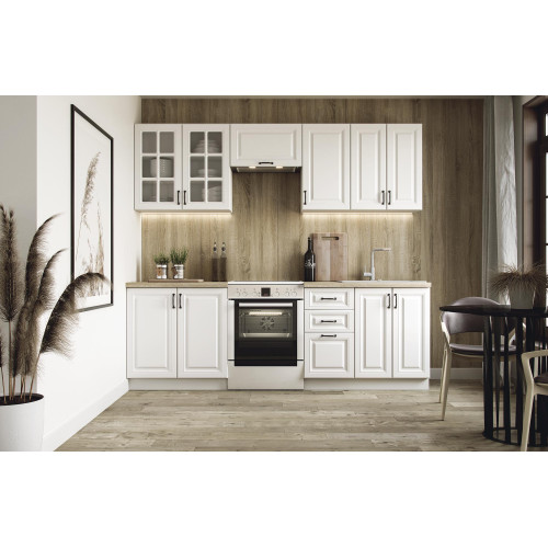 ELIZABETH 240 kitchen set, color: front - white matt, body – white, worktop – sonoma oak DIOMMI V-UA-ELIZABETH_240-BIAŁY