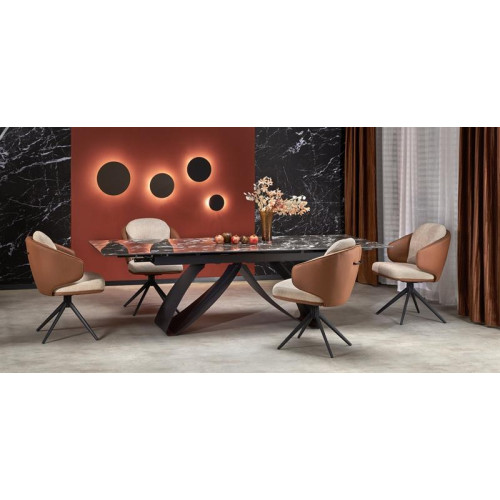 HILARIO extension table, black marble / black