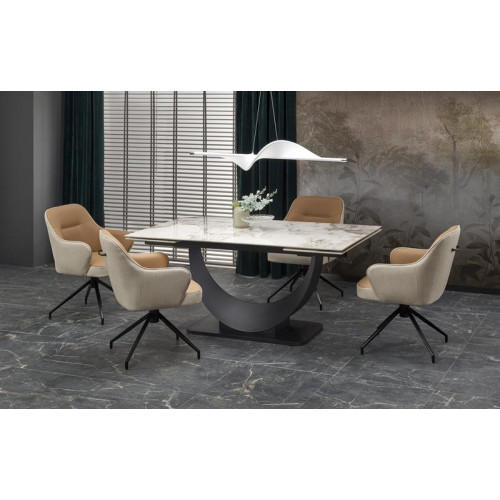 FERNANDO extension table, white marble / black