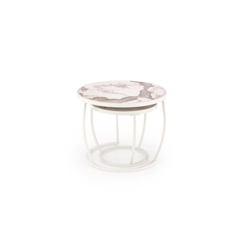 INES  set of two coffee tables, beige marble / white INES  set of two coffee tables, beige marble / white