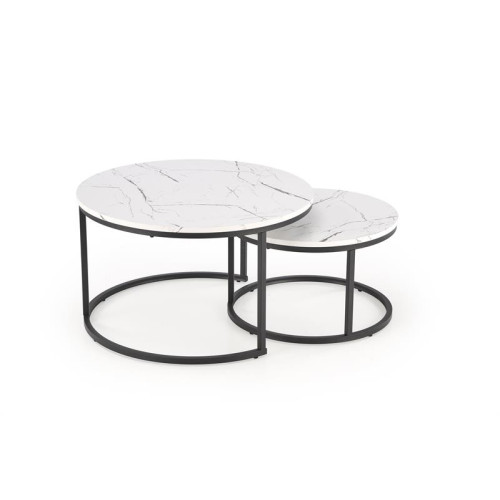 JAVA set of 2 c. tables, white marble / black