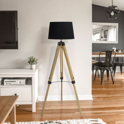 Регулируема подова лампа PWL-0008 DIOMMI E27 естествено дърво - черна шапка D34-41x65x145cm