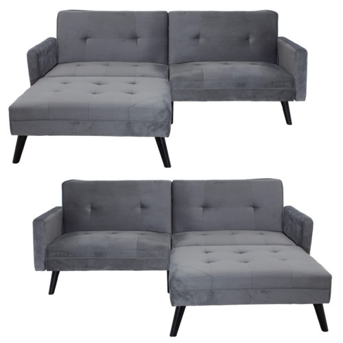 Sofa - bed Dream DIOMMI  with stool velvet in grey-silver 209x157x80m