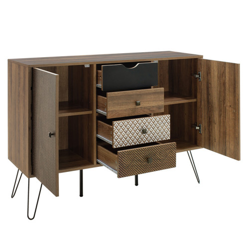 Buffet Boho DIOMMI with four drawers in walnut color 122x39,5x86cm Buffet Boho DIOMMI with four drawers in walnut color 122x39,5x86cm