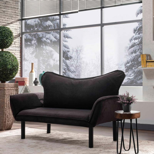 2 seater Sofa bed PWF-0286 DIOMMI with fabric in black color 156x80x80cm