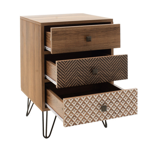 Nightstand Boho DIOMMI  with 3 drawers in walnut color 40x40x59cm Nightstand Boho DIOMMI  with 3 drawers in walnut color 40x40x59cm