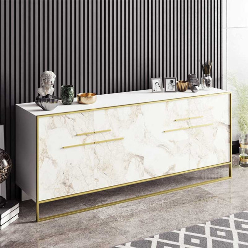 Бюфет Marble 180x47.5x75 златист/бял мрамор DIOMMI 071-000866