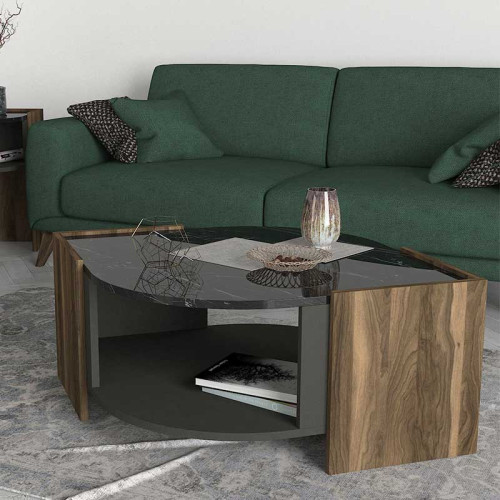 Coffee table PWF-0315 75x75x40cm marble black-walnut-anthracite  DIOMMI 071-000889 Coffee table PWF-0315 75x75x40cm marble black-walnut-anthracite  DIOMMI 071-000889