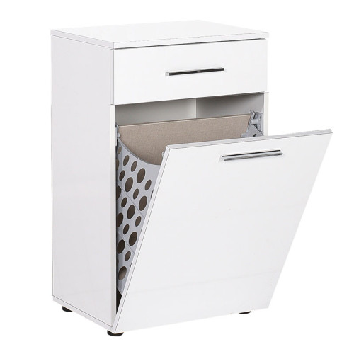 Bathroom cabinet Chad DIOMMI with laundry basket in white gloss color 52x38x83cm