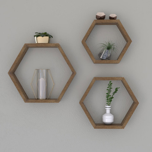 Стенен рафт от три части Valis 37x9x32 орех DIOMMI 120-000058