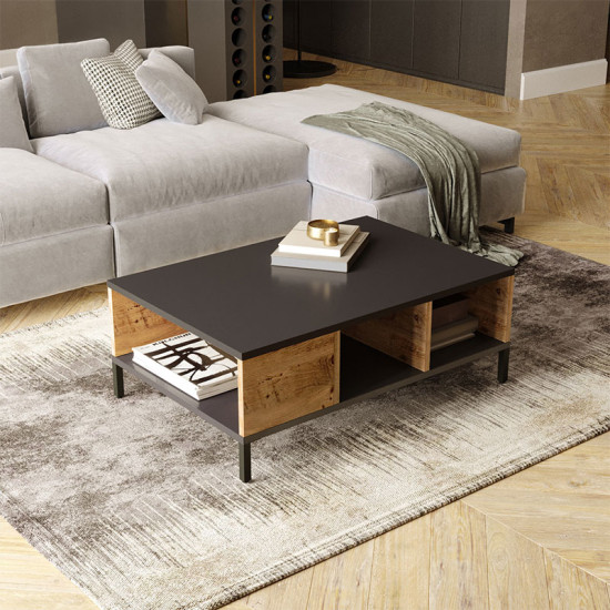 Coffee table Kermit 90x60x33 charcoal/walnut DIOMMI 176-000018