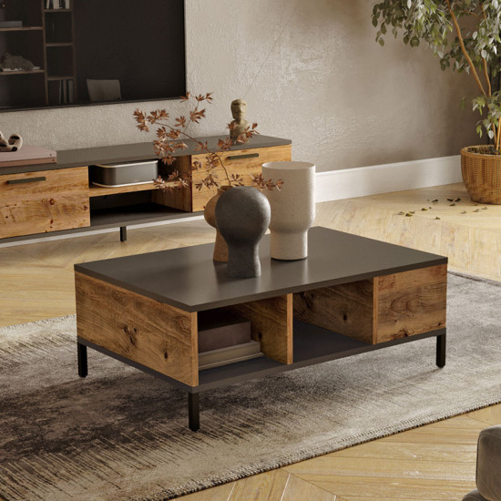 Coffee table Kermit 90x60x33 charcoal/walnut DIOMMI 176-000018