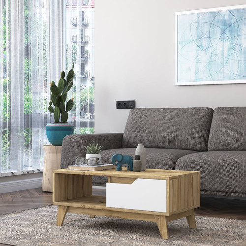 Холна маса Judas 90x45x38,5 бял/орех DIOMMI 182-000026