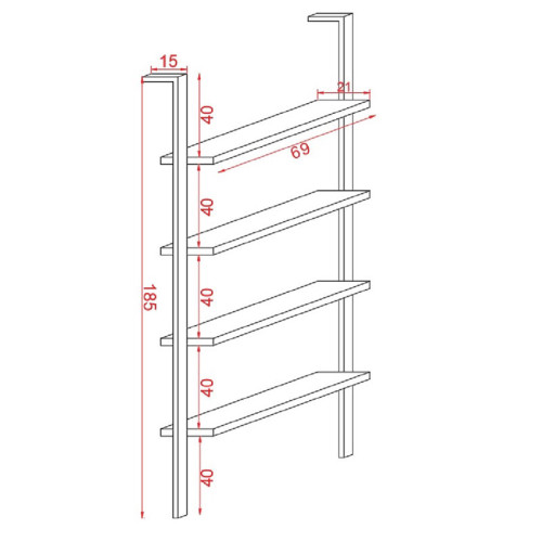 Bookcase Bliss 69x21x185 walnut/black DIOMMI 197-000037 Bookcase Bliss 69x21x185 walnut/black DIOMMI 197-000037