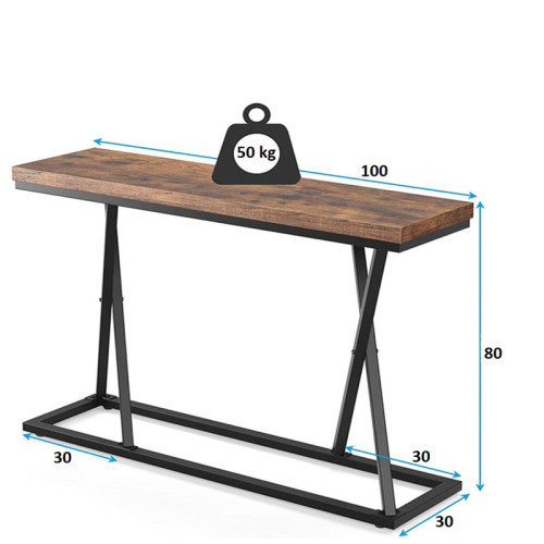 Console Glimmer DIOMMI solid pine wood walnut-black 100x30x80cm