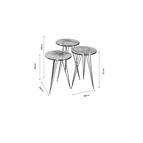 Side tables Sebastian DIOMMI set of 3 pieces black marble-golden