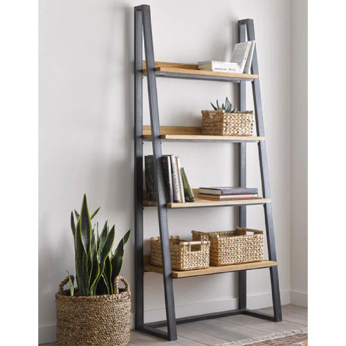 Bookcase Ryder pakoworld pine natural wood walnut-black 75x36x185cm