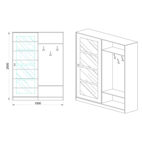 Шкаф за обувки Zephyr 150x38.5x201 сонома/стъкло DIOMMI 043-000117