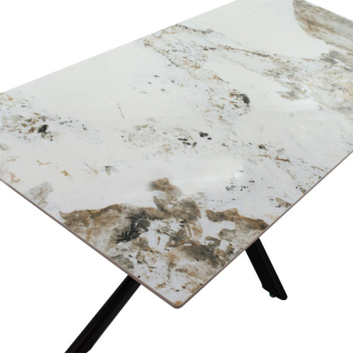 Dinning table Bethan pakoworld stone-glass white marble- metal black leg design 180x90x75cm