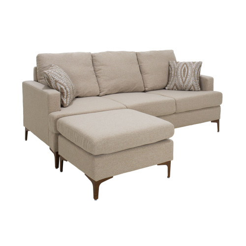 Corner sofa Slim pakoworld with beige fabric and two pillows 185x140x70cm